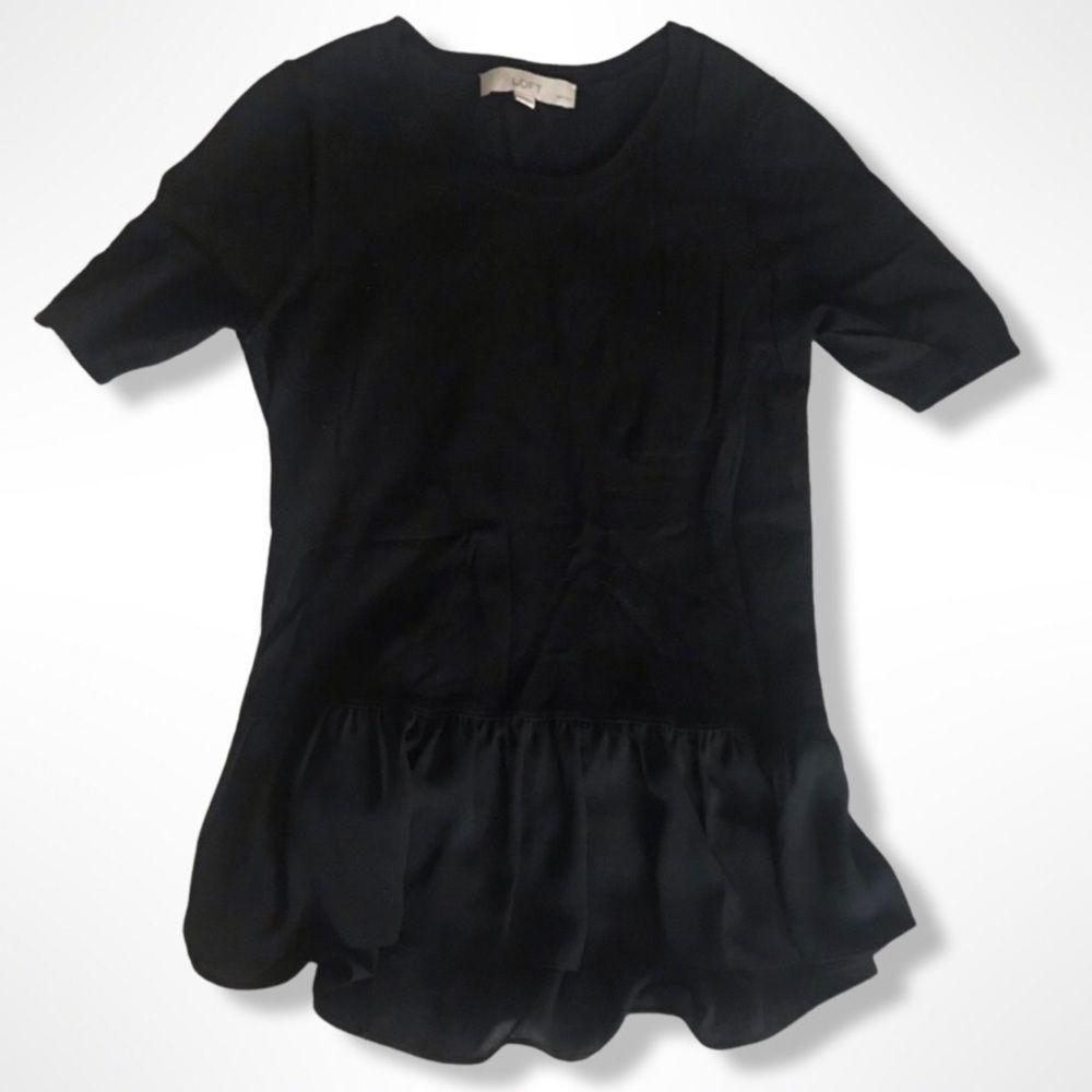 Loft Black Knit Ruffled Top